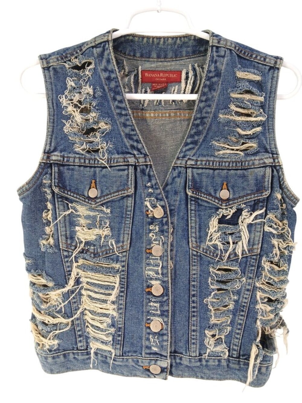 Vintage Banana Republic Womens Distressed Denim Vest Size 4 Distressed Shredded - Picture 1 of 10